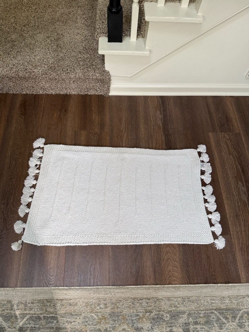 West Elm White Tassel Cotton Bath Mat